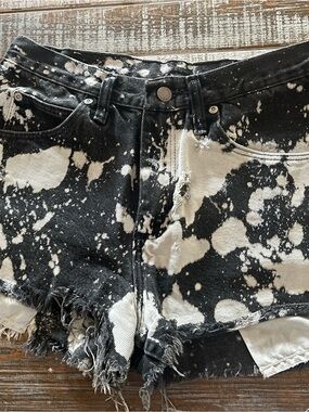 Wrangler Black and White Bleached Distressed Denim Shorts